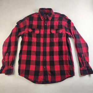 Men's Faded Glory Flannel Shirt S Plaid 100% Cotton Button Down Long Sleeve Red